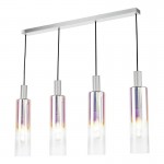 Ruben - Satin Silver 4 Light over Island Fitting with Ribbed Multicolour Glasses