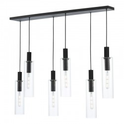 Ruben - Black 6 Light over Island Fitting with Ribbed Clear Glasses Ruben - Black 6 Light over Island Fitting with Ribbed Clear Glasses
