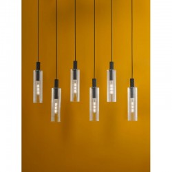 Ruben - Black 6 Light over Island Fitting with Ribbed Clear Glasses Ruben - Black 6 Light over Island Fitting with Ribbed Clear Glasses
