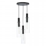 Ruben - Black 3 Light Cluster Pendant with Ribbed Clear Glasses
