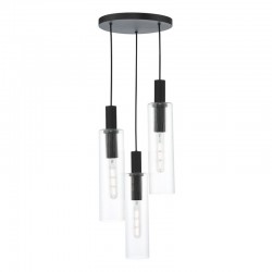 Ruben - Black 3 Light Cluster Pendant with Ribbed Clear Glasses Ruben - Black 3 Light Cluster Pendant with Ribbed Clear Glasses