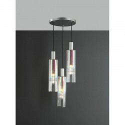 Ruben - Satin Silver 3 Light Cluster Pendant with Ribbed Multicolour Glasses Ruben - Satin Silver 3 Light Cluster Pendant with Ribbed Multicolour Glasses