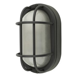 Salcombe - Outdoor Matt Black Bulkhead with Clear Ribbed Glass Salcombe - Outdoor Matt Black Bulkhead with Clear Ribbed Glass