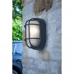 Salcombe - Outdoor Matt Black Bulkhead with Clear Ribbed Glass Salcombe - Outdoor Matt Black Bulkhead with Clear Ribbed Glass
