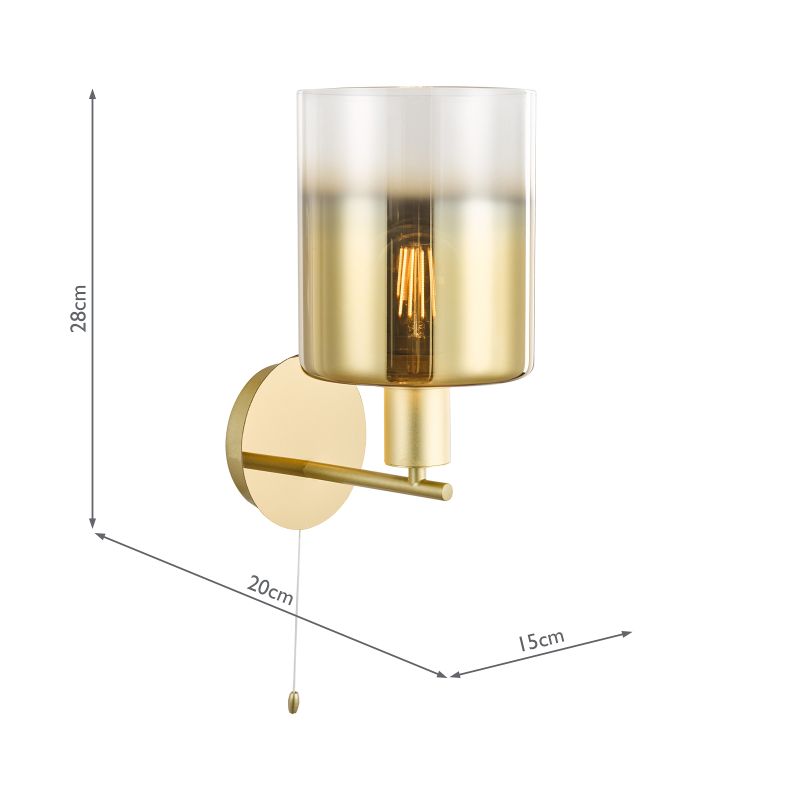 Dar-SAV0735 - Savannah - Satin Gold Wall Lamp with Gold Ombre Glass