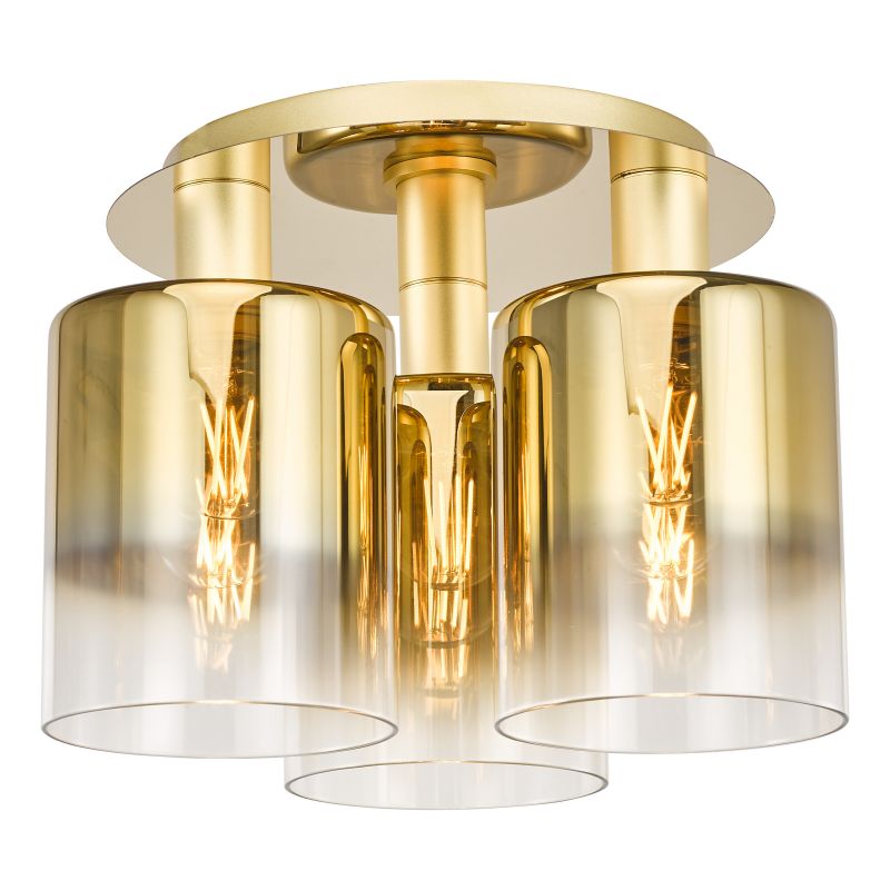 Dar-SAV5335 - Savannah - Satin Gold 3 Light Semi Flush with Gold Ombre Glass