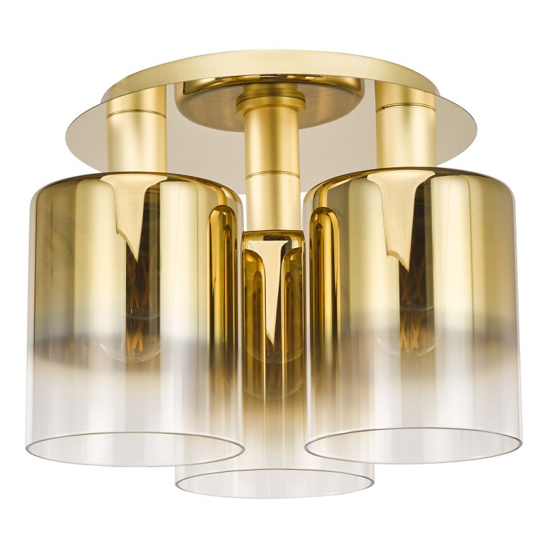 Dar-SAV5335 - Savannah - Satin Gold 3 Light Semi Flush with Gold Ombre Glass