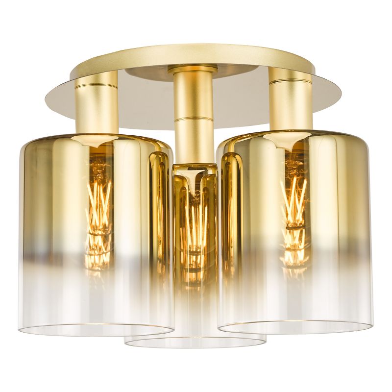 Dar-SAV5335 - Savannah - Satin Gold 3 Light Semi Flush with Gold Ombre Glass