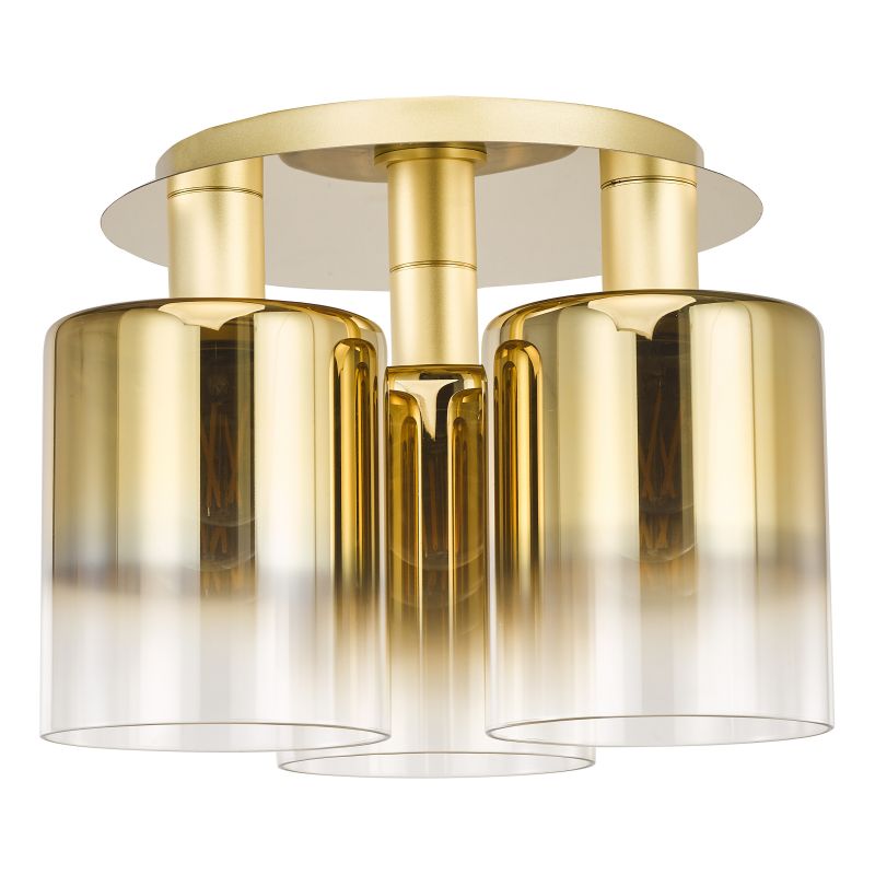 Dar-SAV5335 - Savannah - Satin Gold 3 Light Semi Flush with Gold Ombre Glass