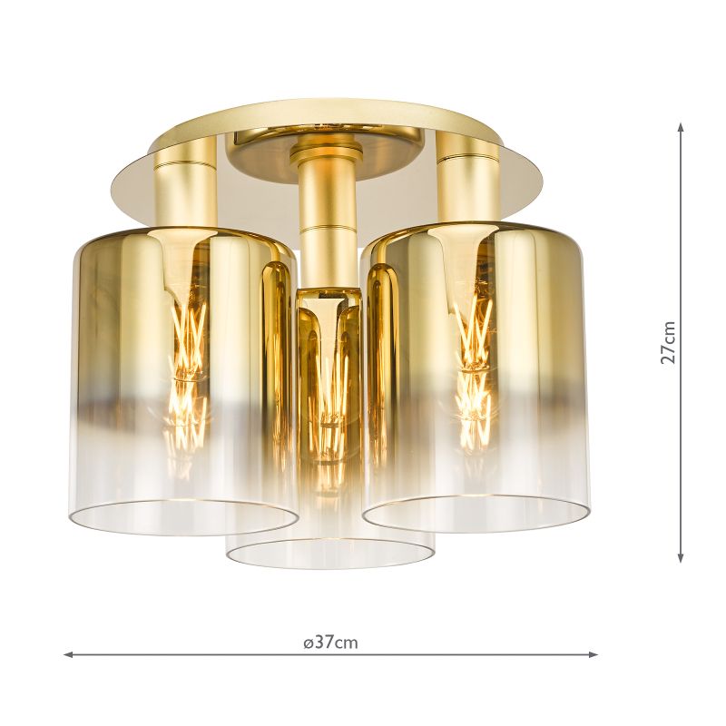 Dar-SAV5335 - Savannah - Satin Gold 3 Light Semi Flush with Gold Ombre Glass