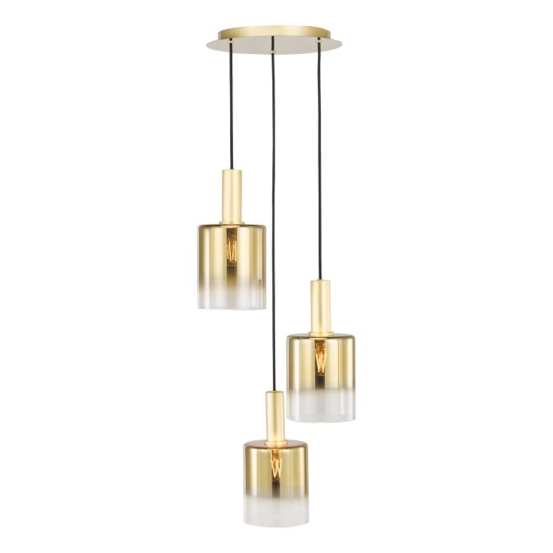 Dar-SAV8835 - Savannah - Satin Gold 3 Light Cluster Pendant with Gold Ombre Glass