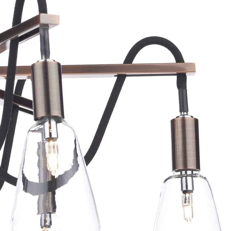 Ceiling Lights - Scroll - Transparent Glass with Copper 6 Light Centre Fitting Dar-SCR0664 - Scroll - Transparent Glass with Copper 6 Light Centre Fitting