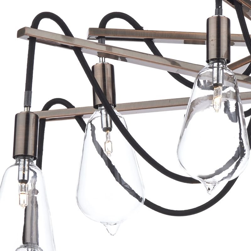 Ceiling Lights - Scroll - Transparent Glass with Copper 10 Light Centre Fitting Dar-SCR2364 - Scroll - Transparent Glass with Copper 10 Light Centre Fitting