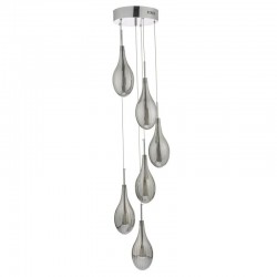 Seta - Chrome 6 Light Cluster Pendant with Ribbed Smoked Glass Seta - Chrome 6 Light Cluster Pendant with Ribbed Smoked Glass
