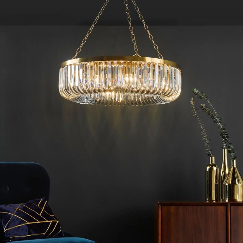 Dar-SIG0835 - Sigourney - Satin Gold 8 Light Chandelier with Crystal