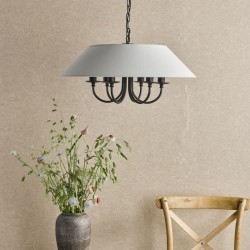 Sivan - Black 6 Light Centre Fitting with White Shade Sivan - Black 6 Light Centre Fitting with White Shade