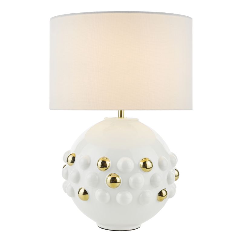Dar-SPH422 - Sphere - White Linen & White and Gold Ceramic Table Lamp