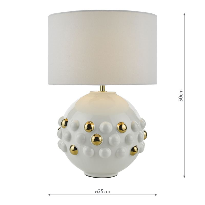 Dar-SPH422 - Sphere - White Linen & White and Gold Ceramic Table Lamp