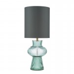 Suelita - Green Ribbed Glass & Antique Brass Table Lamp with Grey Shade Suelita - Green Ribbed Glass & Antique Brass Table Lamp with Grey Shade