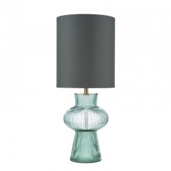 Suelita - Green Ribbed Glass & Antique Brass Table Lamp with Grey Shade Suelita - Green Ribbed Glass & Antique Brass Table Lamp with Grey Shade