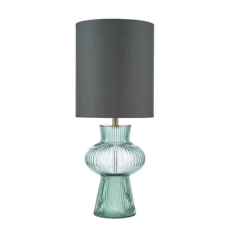 Dar_Vol3-SUE4224 - Suelita - Green Ribbed Glass & Antique Brass Table Lamp with Grey Shade