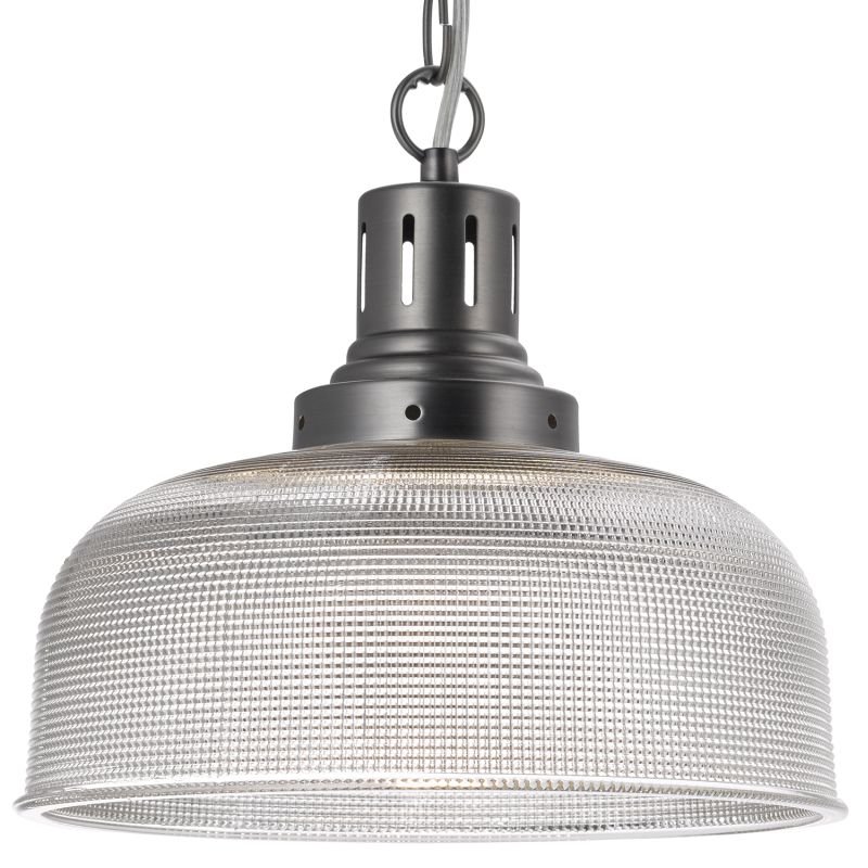 Dar-TAC0161 - Tack - Antique Chrome with Textured Glass Single Pendant