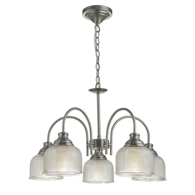 Ceiling Lights - Tack - Antique Chrome with Textured Glass 5 Light Centre Fitting Dar-TAC0561 - Tack - Antique Chrome with Textured Glass 5 Light Centre Fitting