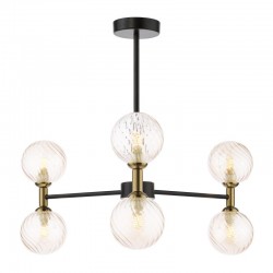 Takara - Black & Bronze 6 Light Centre Fitting with Twisted Amber Glass