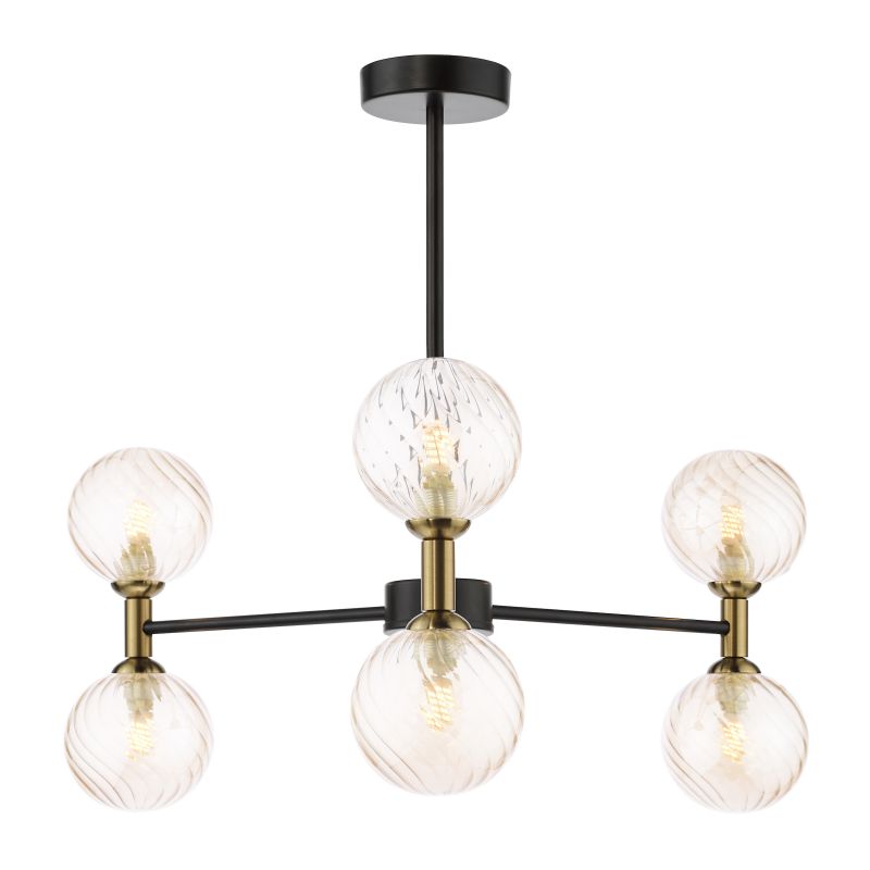 Dar_Vol3-TAK0654-25 - Takara - Black & Bronze 6 Light Centre Fitting with Twisted Amber Glass