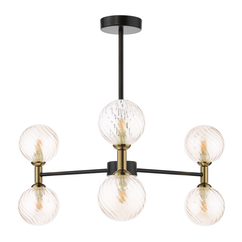 Dar_Vol3-TAK0654-25 - Takara - Black & Bronze 6 Light Centre Fitting with Twisted Amber Glass