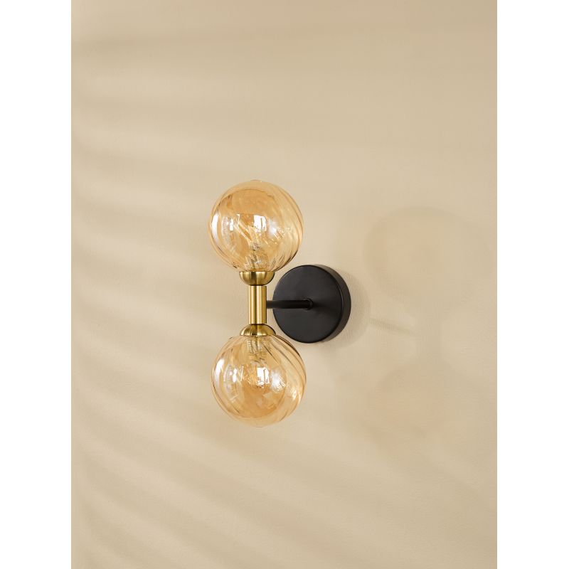 Dar_Vol3-TAK0954-25 - Takara - Black & Bronze Wall Lamp with Twisted Amber Glass