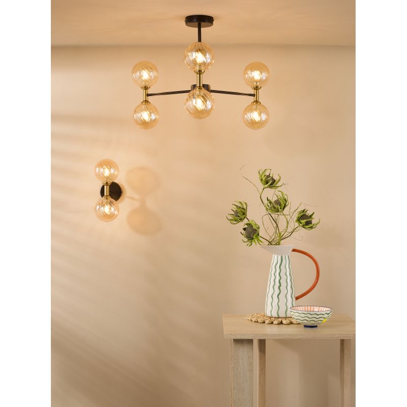 Dar_Vol3-TAK0954-25 - Takara - Black & Bronze Wall Lamp with Twisted Amber Glass