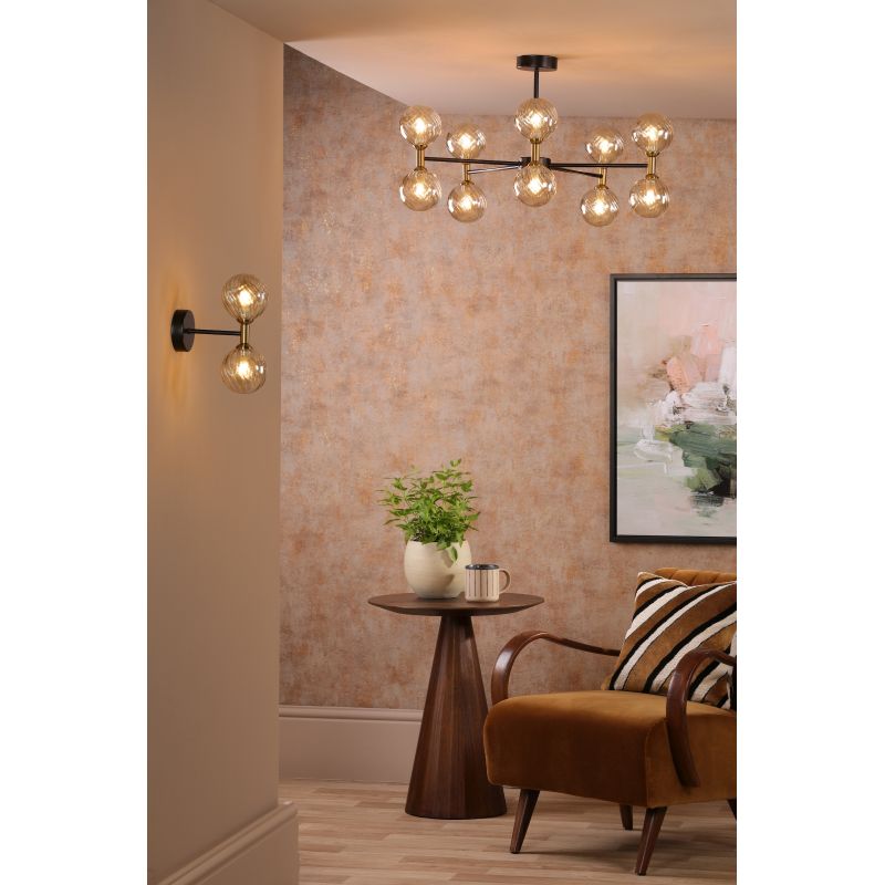 Dar_Vol3-TAK2354-25 - Takara - Black & Bronze 10 Light Centre Fitting with Twisted Amber Glass