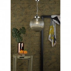 Tamara - Satin Nickel Pendant with Clear Ribbed Glass