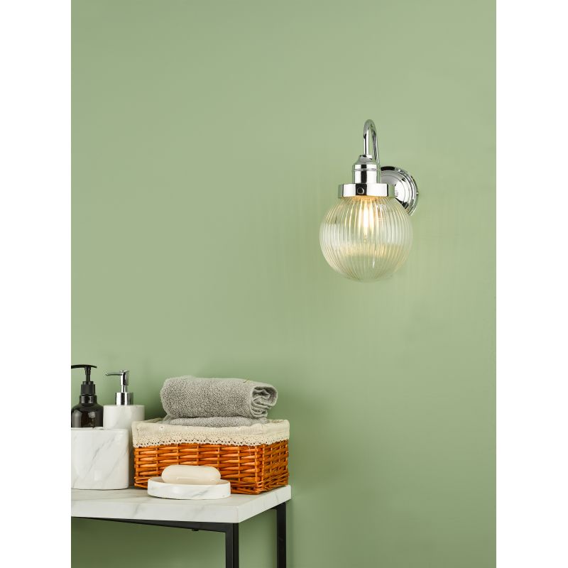 Dar-TAM0750-IP44 - Tamara - Bathroom Clear Ribbed Glass & Chrome Wall Lamp