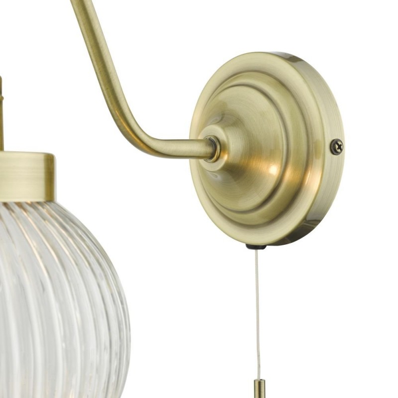 Dar-TAM0775 - Tamara - Clear Ribbed Glass & Antique Brass Wall Lamp