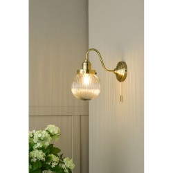 Tamara - Antique Brass Wall Lamp with Clear Ribbed Glass Tamara - Antique Brass Wall Lamp with Clear Ribbed Glass