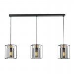 Tatum - Black & Antique Brass 3 Light over Island Fitting with Smoked Glasses