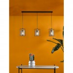 Tatum - Black & Antique Brass 3 Light over Island Fitting with Smoked Glasses