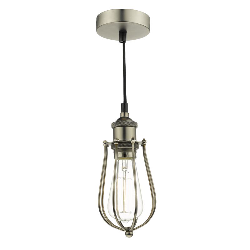 Ceiling Lights - Taurus - Pewter Chrome Single Hanging Pendant Cage Dar-TAU0167 - Taurus - Pewter Chrome Single Hanging Pendant Cage
