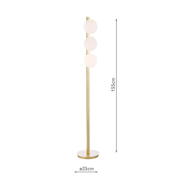 Dar-TAU4935 - Tauri - Matt Gold 3 Light Floor Lamp with Opal Glass