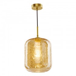 Tavia - Satin Gold Pendant with Champagne Crackle Glass
