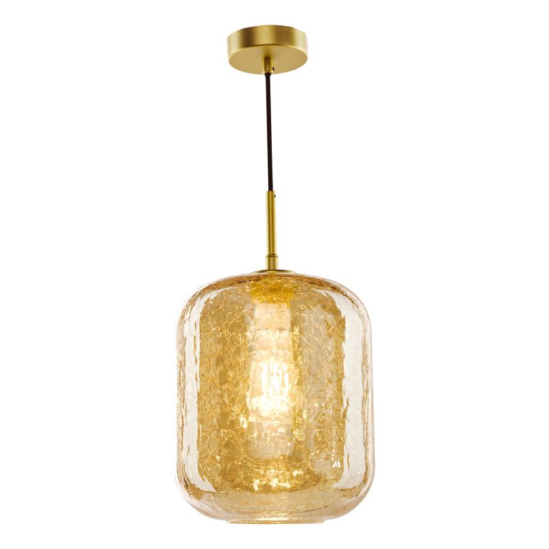 Dar-TAV0106 - Tavia - Satin Gold Pendant with Champagne Crackle Glass