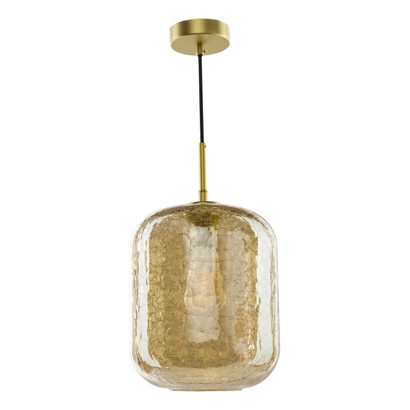 Dar-TAV0106 - Tavia - Satin Gold Pendant with Champagne Crackle Glass