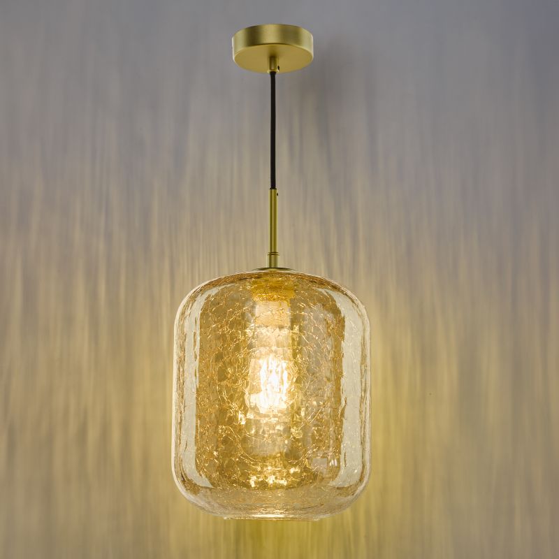 Dar-TAV0106 - Tavia - Satin Gold Pendant with Champagne Crackle Glass