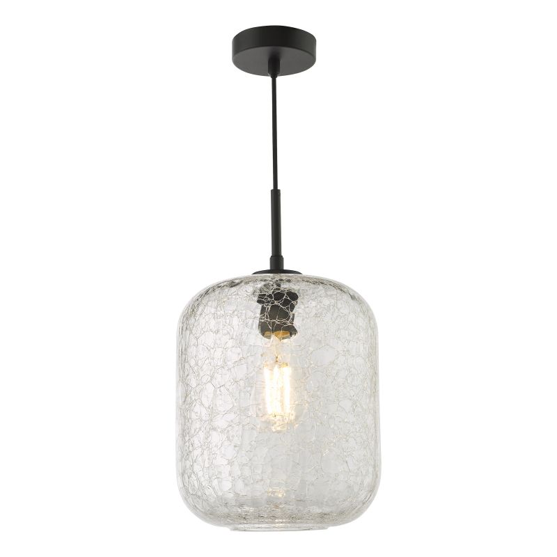 Dar-TAV0108 - Tavia - Black Pendant with Clear Crackle Glass