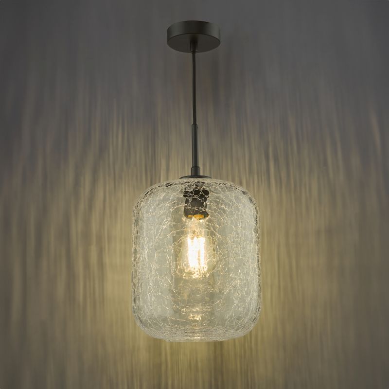 Dar-TAV0108 - Tavia - Black Pendant with Clear Crackle Glass