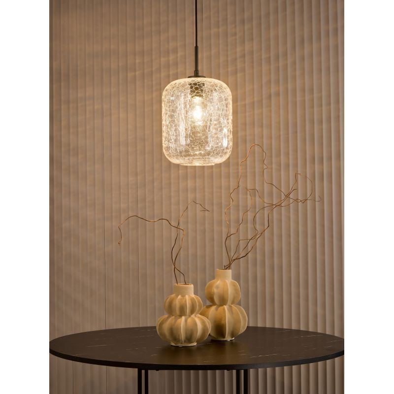 Dar-TAV0108 - Tavia - Black Pendant with Clear Crackle Glass