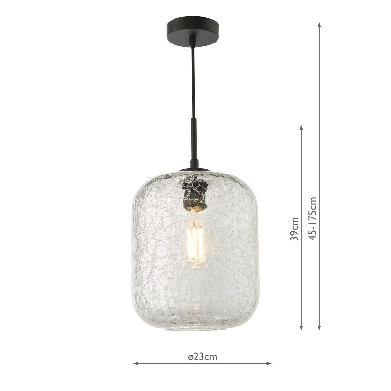 Dar-TAV0108 - Tavia - Black Pendant with Clear Crackle Glass