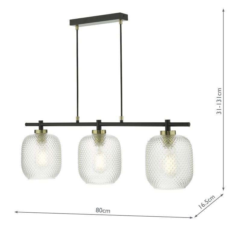 Dar-TEH0354 - Tehya - Black & Brass over Island Fitting with Textured Glass